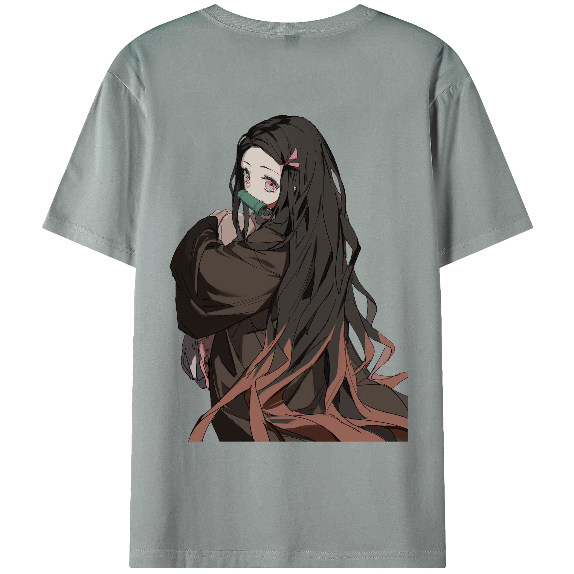 （画像用） 鬼滅の刃（きめつのやいば）竈門 禰󠄀豆子／かまど ねずこ Kamado Nezuko 綿100％ メンズ半袖Tシャツ（バックプリント） 通気性
